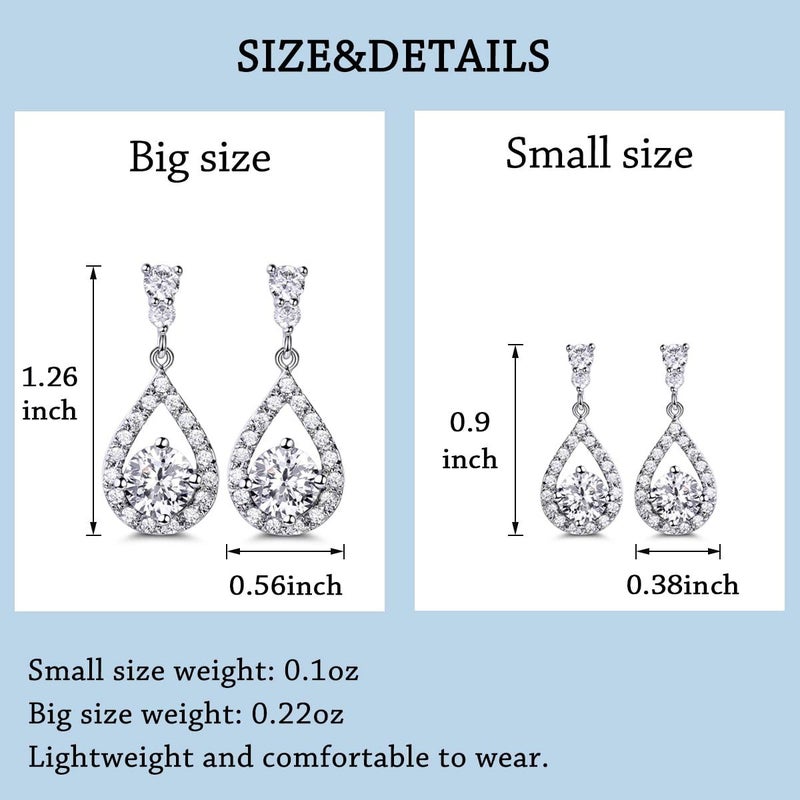 GULICX Dazzling Silver Plated Base Clear Round Cut Flawless CZ Cubic Zirconia Crystal White Drop Earrings - Image 2